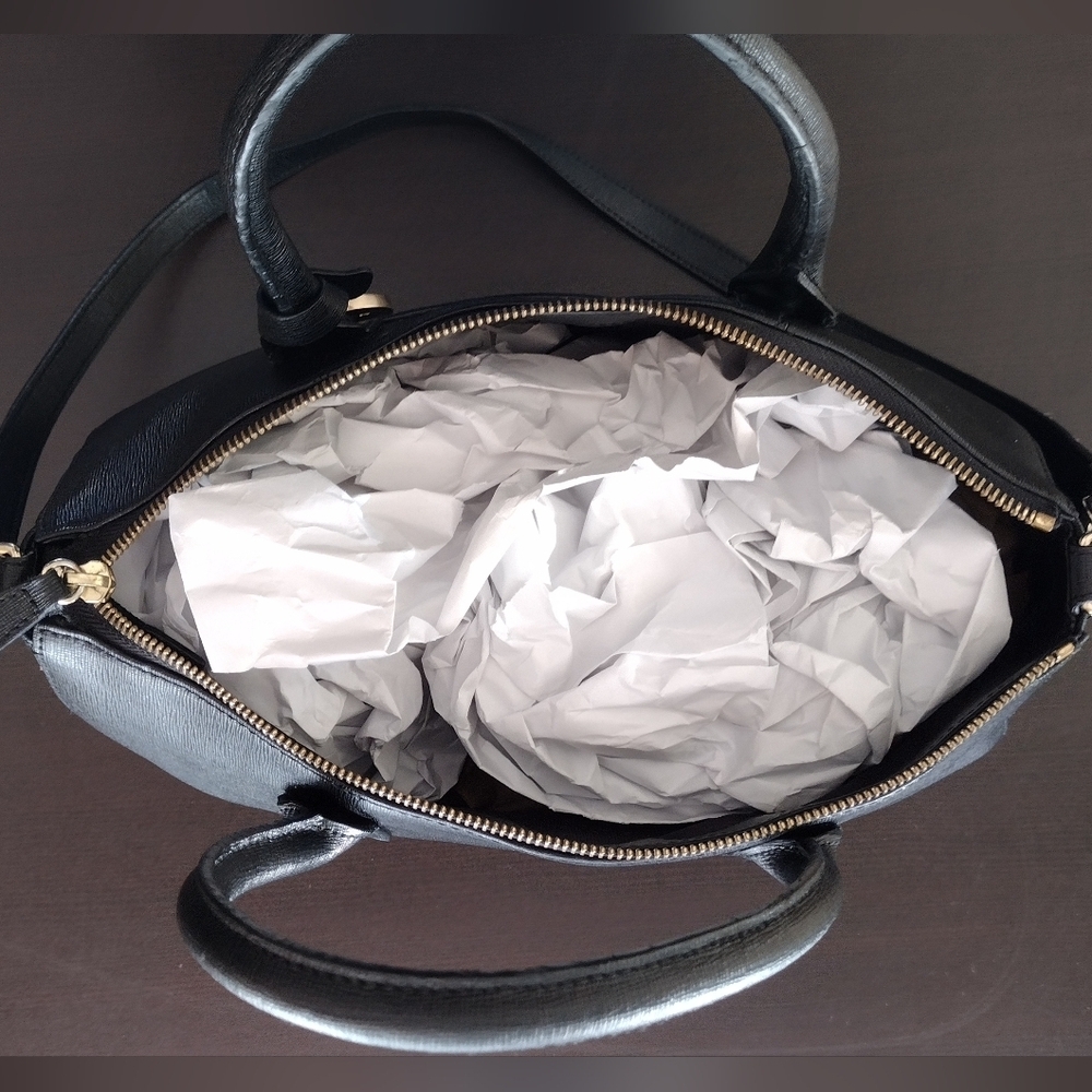 Furla Linda Medium Leather Black And Gold Satchel Bag - Picture 11 of 14